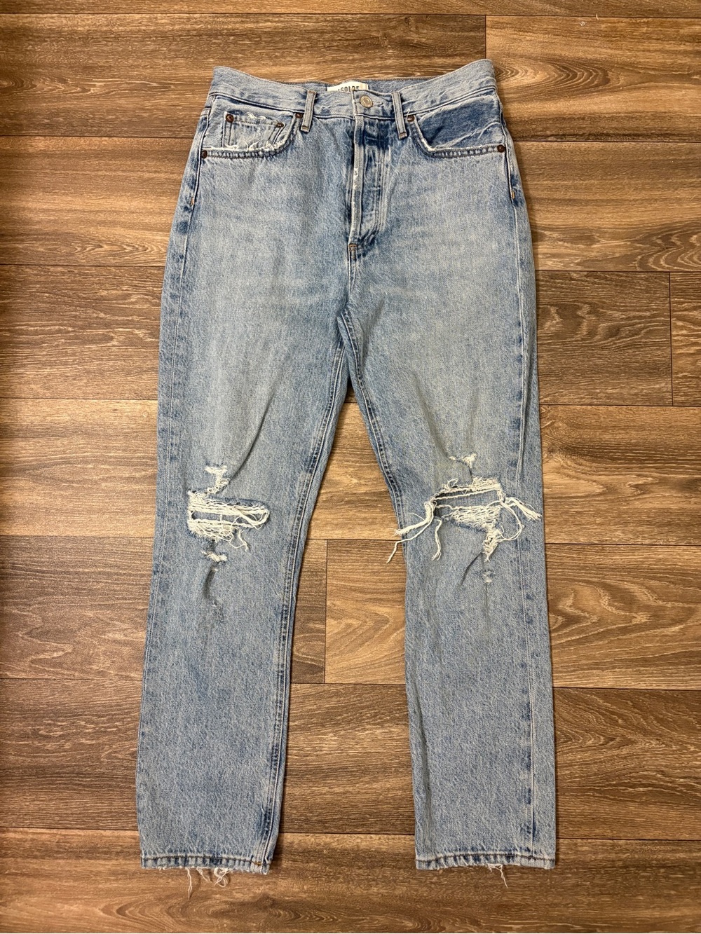 AGOLDE Riley High Rise Straight Crop Jeans Frequency Size 26 Distressed